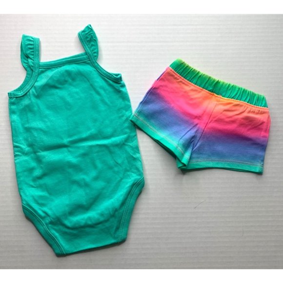 New Jumping Beans Baby Girls Infant Size 3 Months 2 pc Set outfit Shorts Rainbow - Picture 2 of 2